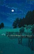 Moon over Akebi Bridge (Hasui Kawase) - Muzeo.com
