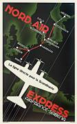 Nord Air Express Air France - Sabena Poster, the direct route for Scandinavia, with a map showing routes between cities (anonymous) - Muzeo.com