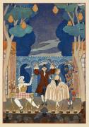 Pantomine. Pierrot et Arlequin. Un homme et une jolie femme. Le tout sur une scène (George Barbier) - Muzeo.com