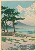 Pine trees on the beach with Mount Fuji in the background, Japan (Hasui Kawase) - Muzeo.com