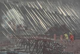Rain at Saegusa Bridge in Hakone (Kiyochika Kobayashi) - Muzeo.com