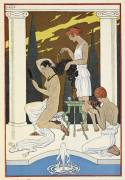 Rome antique. Un personnage qui se fait laver les cheveux par des serviteurs (George Barbier) - Muzeo.com