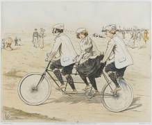 Série de lithographies : cyclisme, triplette à deux roues (Louis Vallet) - Muzeo.com