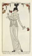 Tailleur de satin gris de perle, chapeau de paille noir (George Barbier) - Muzeo.com