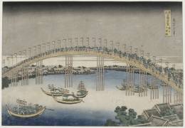 Tenma Bridge in the Settsu Province (Hokusai) - Muzeo.com