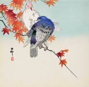 Two Pigeons on a Branch with Autumn Leaves (Ohara Koson) - Muzeo.com