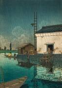 Ushibori Moat in Rain, November 1929 (Hasui Kawase) - Muzeo.com