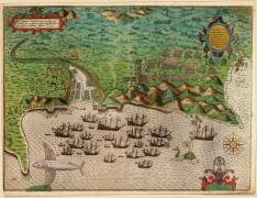 Capture of Santiago in the Cape Verde (Baptista Boazio) - Muzeo.com