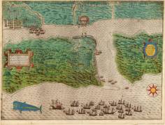 Raid on the Spanish settlement of St Augustine in Florida (Baptista Boazio) - Muzeo.com